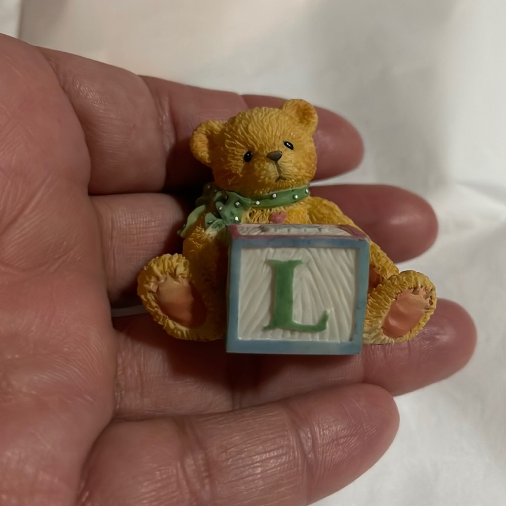 Vintage Cheries Teddies 1995 Pricilla Hillman Enesco Letter Figurine, Letter “L”